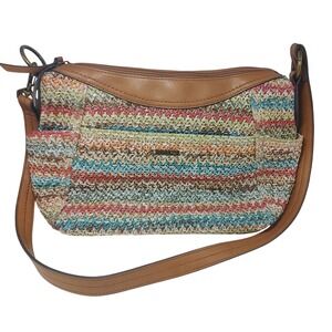 Rosetti Colorful Knit Purse Rainbow Woven Shoulder Handbag Two Main Compartments
